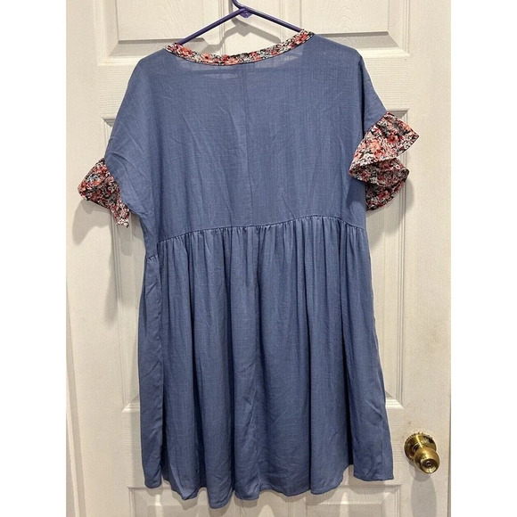 NWT Umgee‎ Linen Blend Floral Accent Dress Women’s Large Boho Hippie Red White - Picture 9 of 10